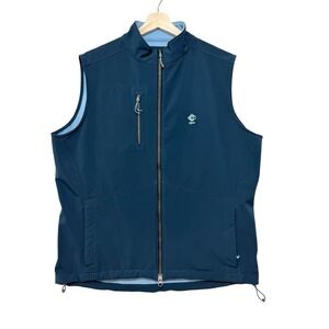 Peter Millar Vest Large Crown Sport Softshell Golf Jacket Grid Lined Fleece Blue